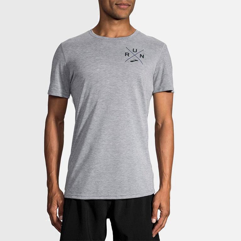 Brooks Distance Graphic NZ - Men's Short Sleeve Running Shirt - Grey (42375-YOAM)